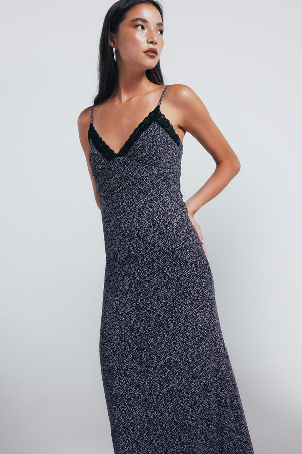 Springfield Vestido midi lencero negro