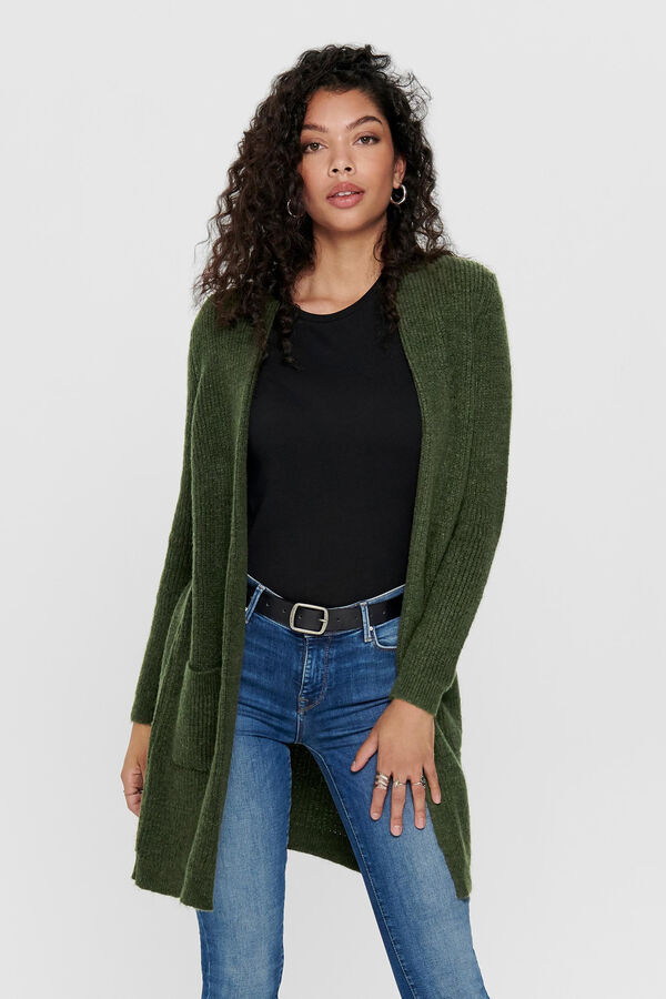 Only Casaco de malha midi com bolsos verde