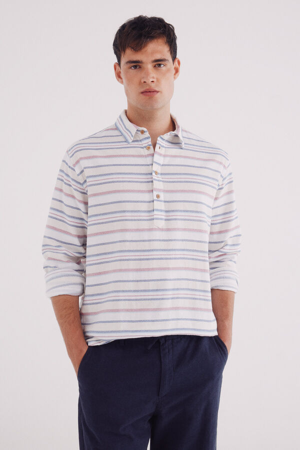 Springfield Camisa polera jacquard rayas horizontales azul