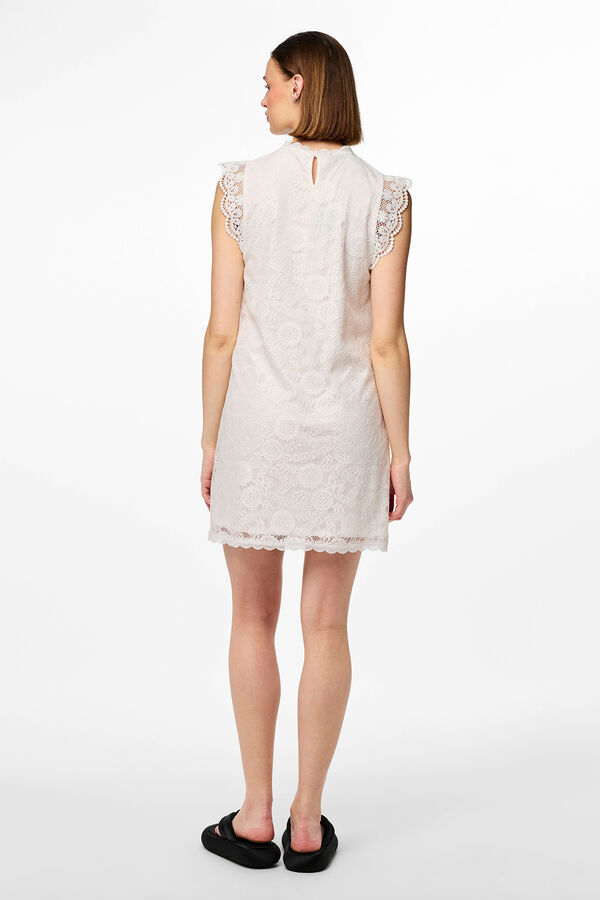 Pieces Vestido de renda mangas branco