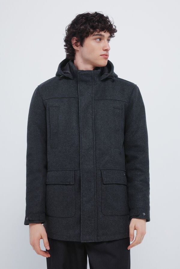 Springfield Parka longa com efeito de l&atilde; cinzento