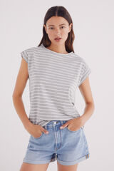 Springfield Camiseta riscas com manga contrastantes cinzento