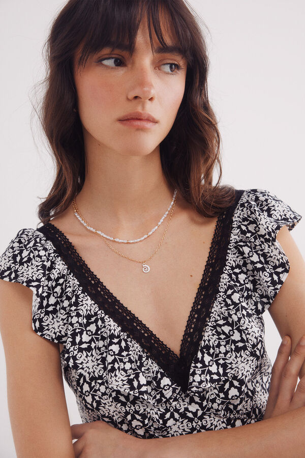 Springfield Vestido midi escote volante lace negro