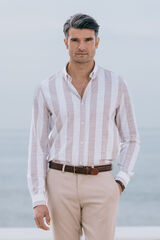 Celopman Camisa bege listrada larga bege