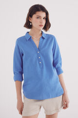 Springfield Blusa camiseta linho linho azul