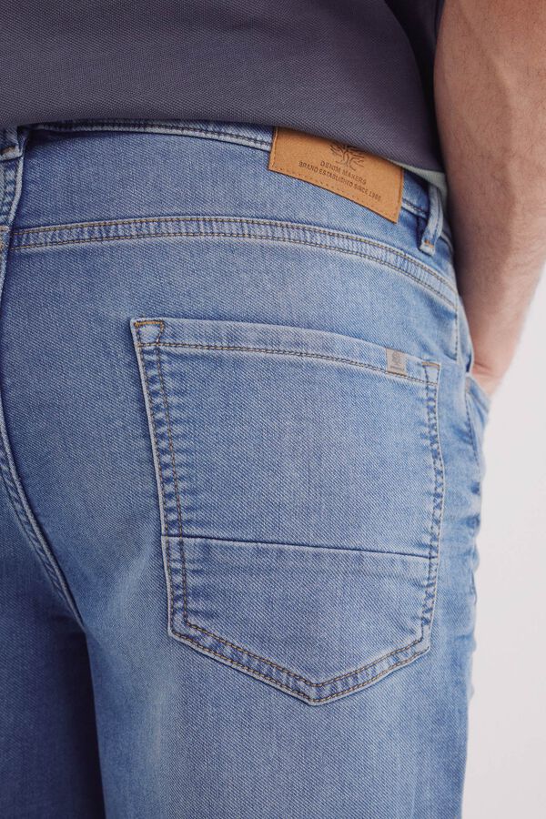 Springfield Bermuda jeans em malha denim slim fit média azul