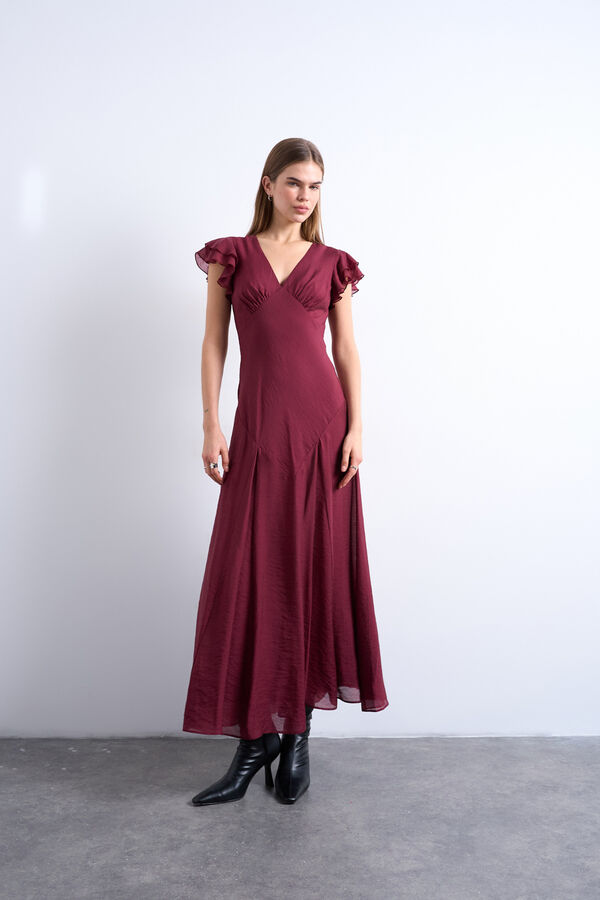 Topshop Vestido comprido gola em bico vermelho