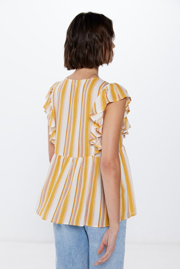 Springfield Blusa Bambula Volantes Rayas amarillo