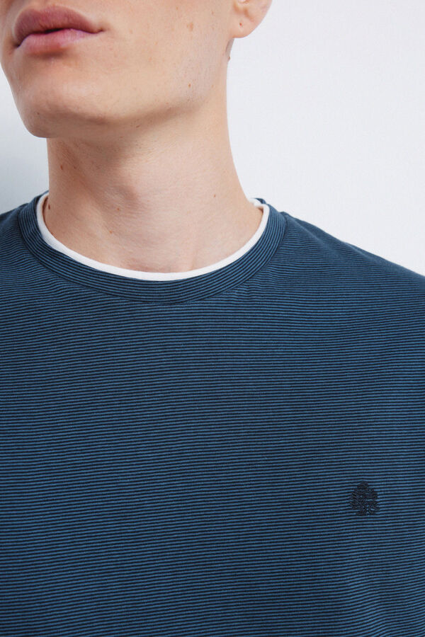 Springfield Camiseta manga larga doble microraya azul