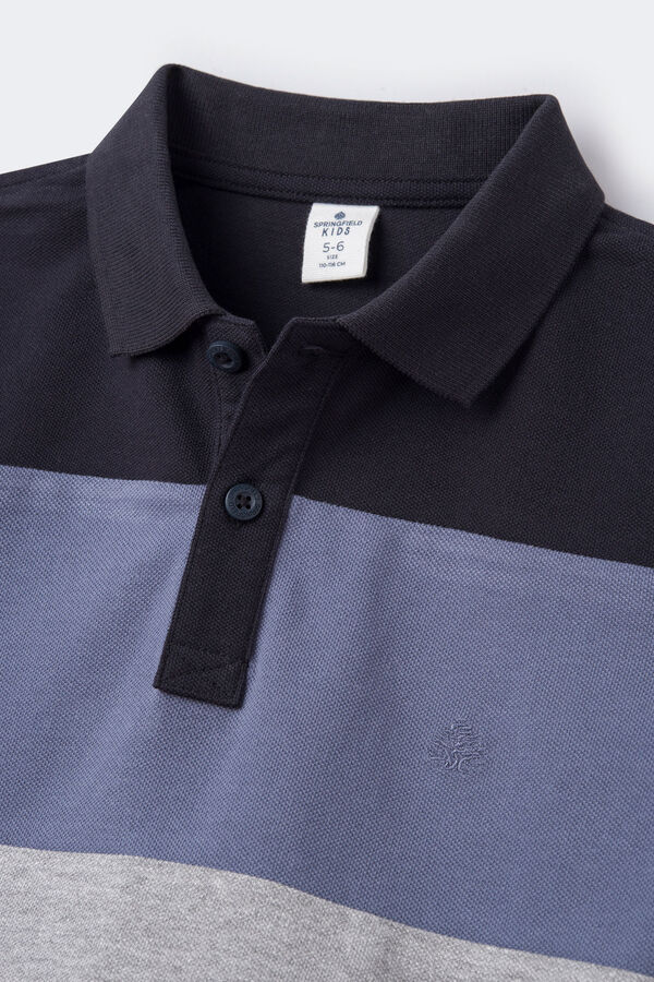 Springfield Polo color block manga larga niño navy