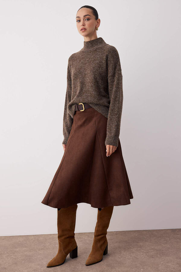 Trendyol Falda midi de ante tostado
