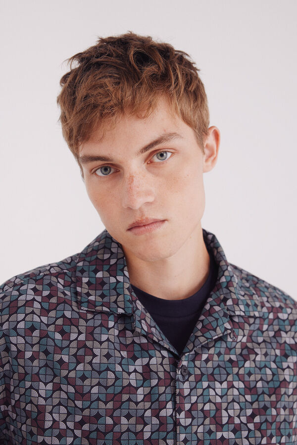 Springfield Camisa de boliche estampada de manga curta verde