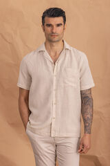 Celopman Camisa manga curta com linho bege