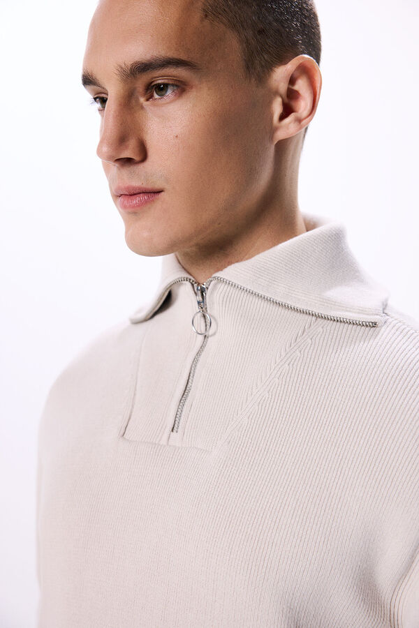 Springfield Suéter fashion com gola com fecho-éclair cru