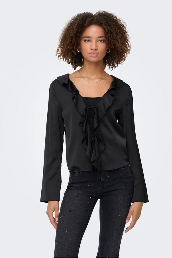 Only Blusa de cetim com folho preto