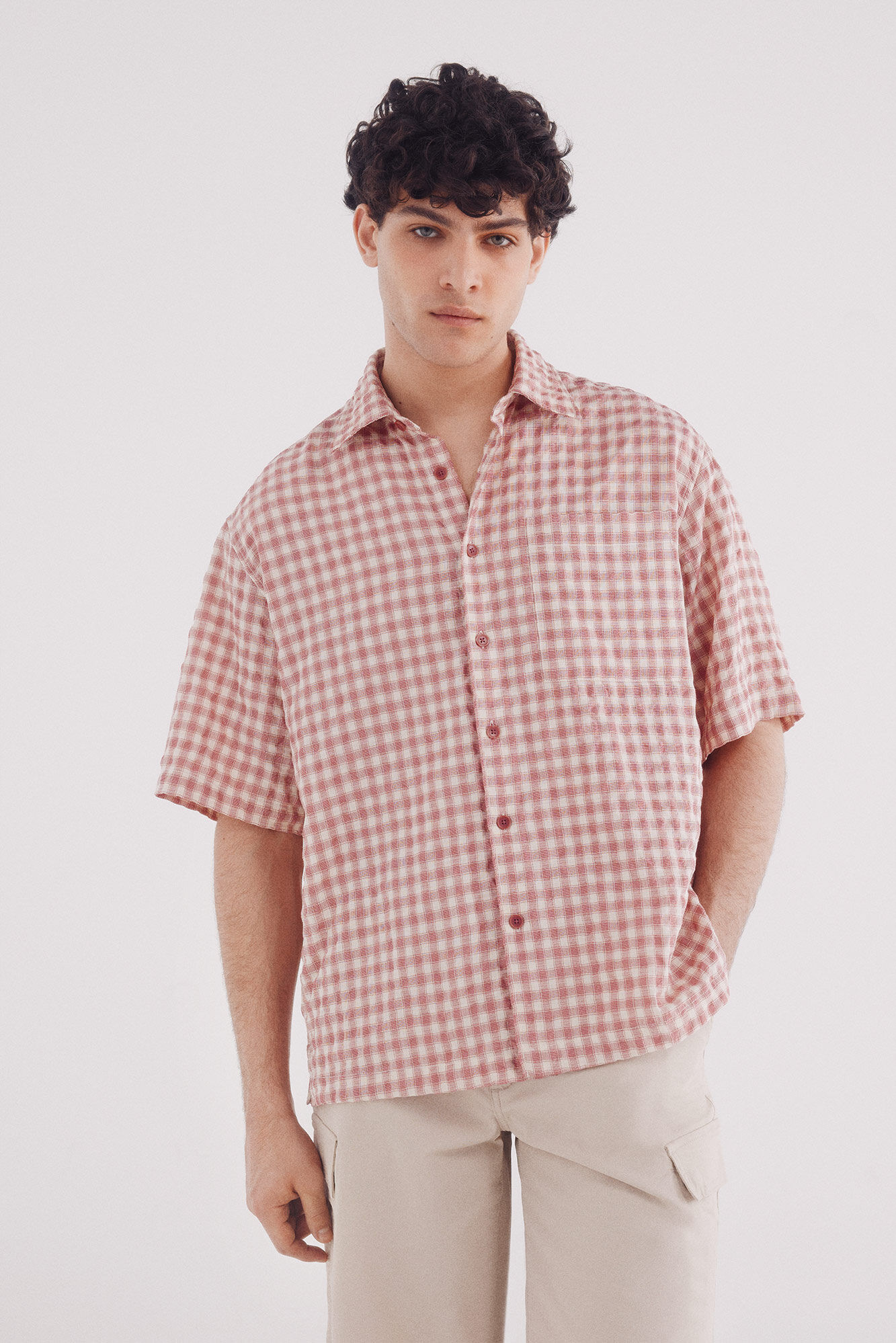 Springfield Camisa manga corta seersucker cuadros