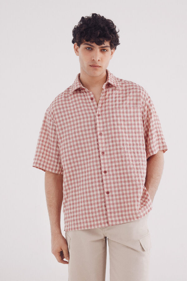 Springfield Camisa xadrez de manga manga curta seersucker vermelho