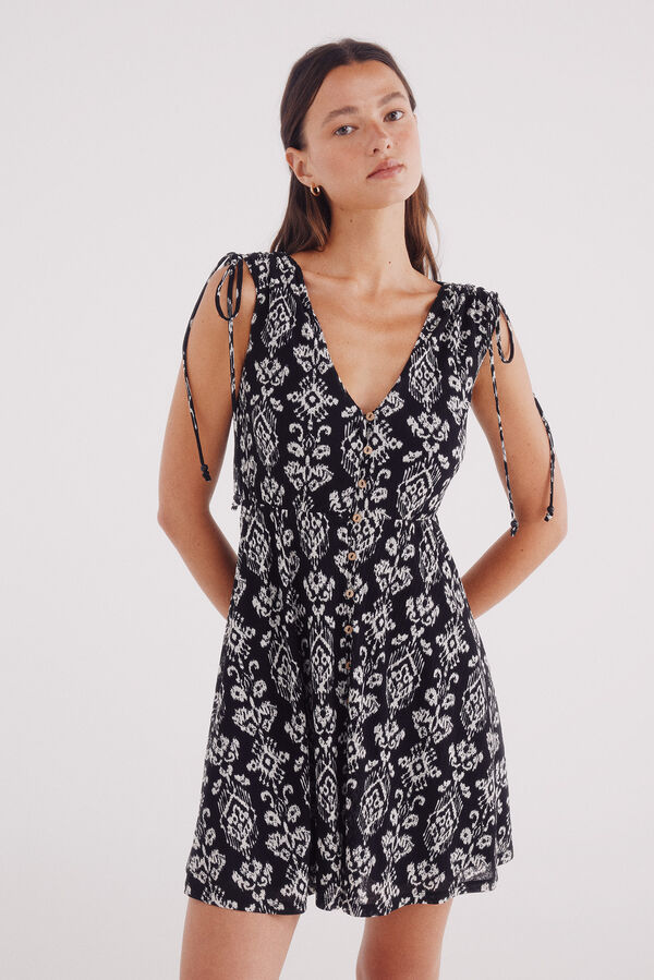 Springfield Vestido curto estampado &eacute;tnico preto