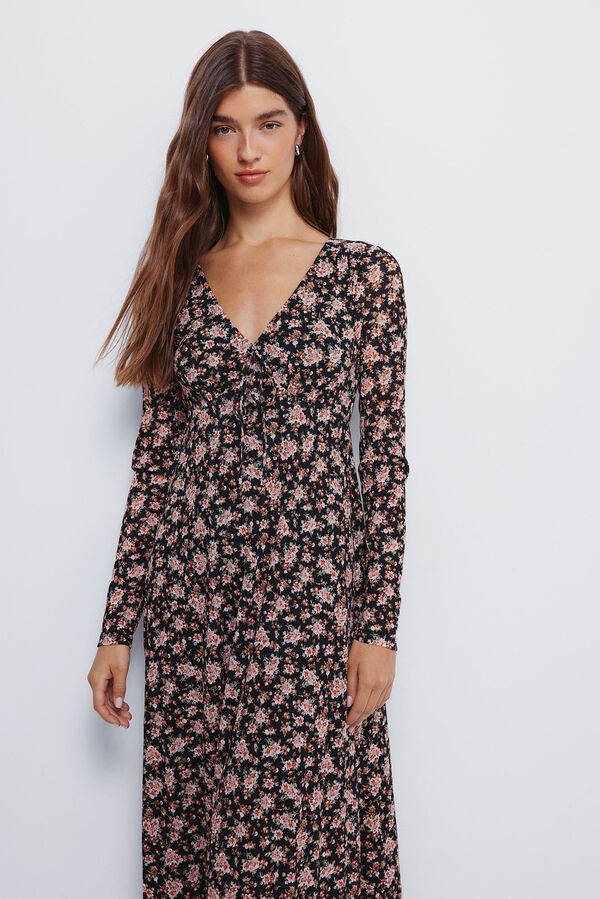 Springfield Vestido midi flores escote lazo negro