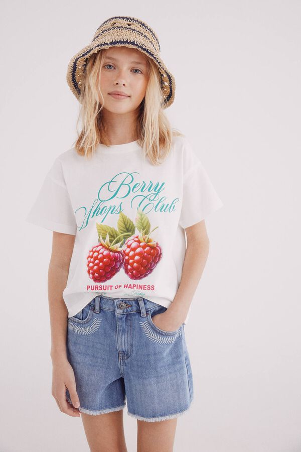 Springfield Kids Short denim bordado etnico niña azul