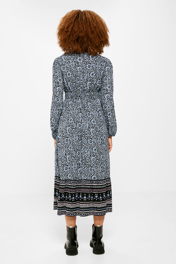 Springfield Vestido Midi Flores Cenefas negro
