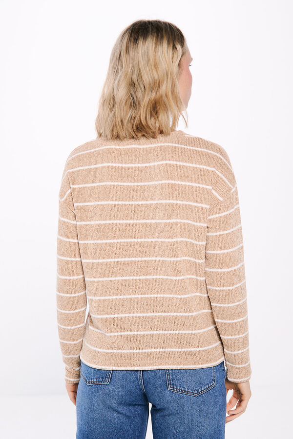 Springfield Camiseta riscas em chenille castanho