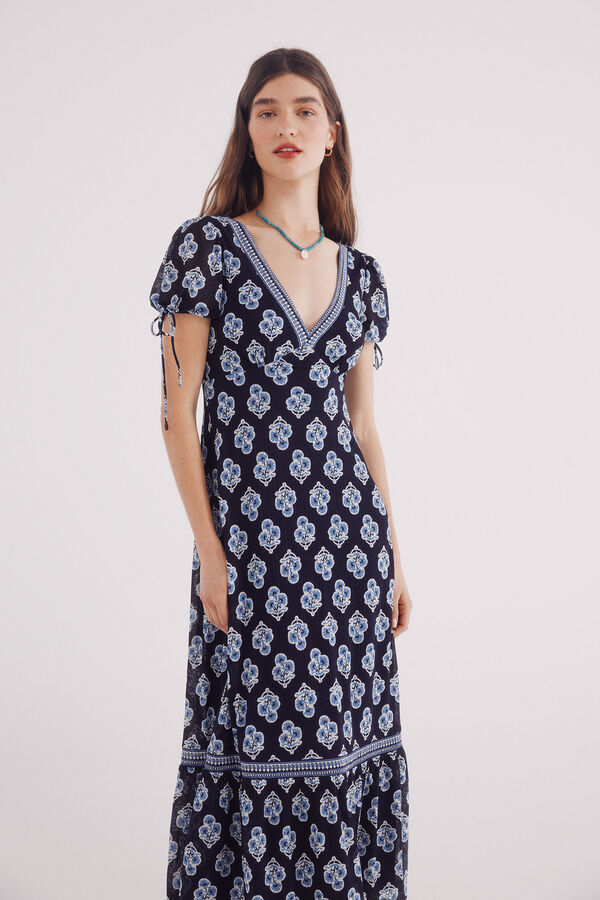 Springfield Vestido midi lazos mangas estampado azul