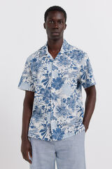 Springfield Camisa de manga curta em linho estampado azul