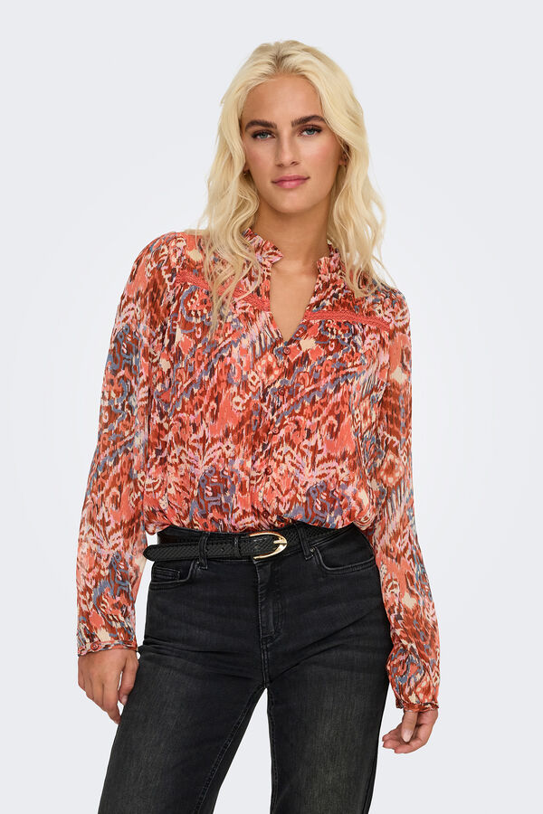 Only Blusa de manga larga y cuello de pico naranja