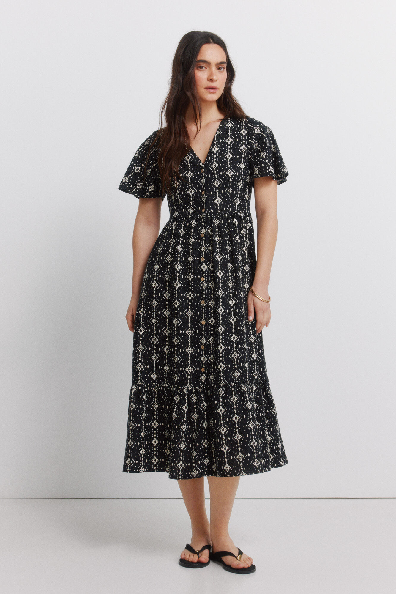 Springfield Vestido midi camisero estampado lino