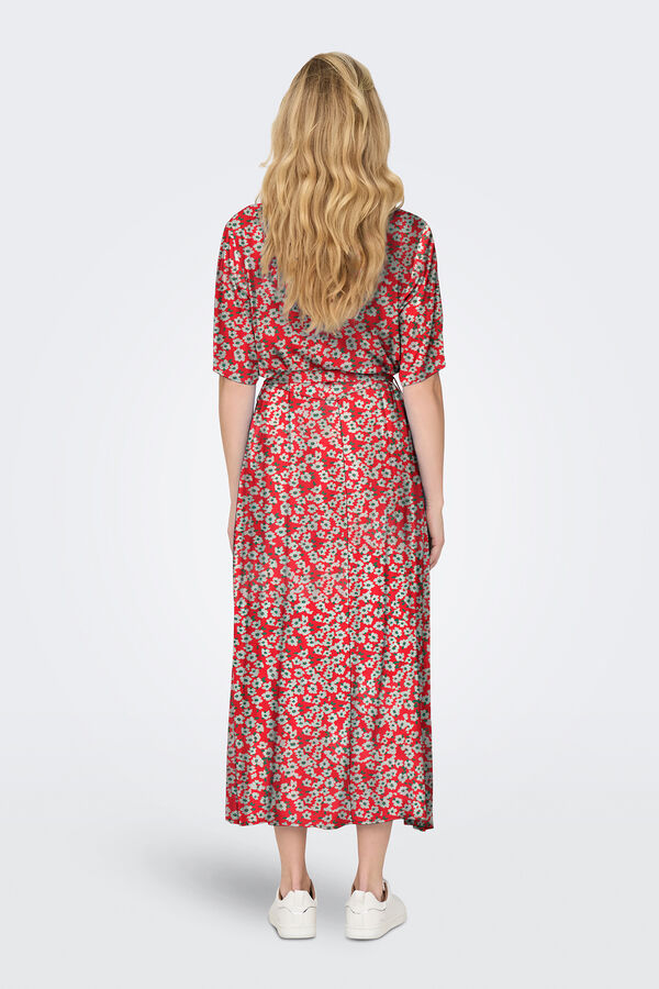 JDY Vestido midi camiseiro vermelho