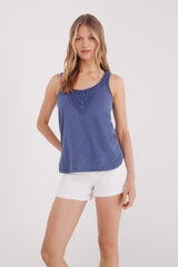 Springfield Camiseta tomara que alças com decote em crochet azul