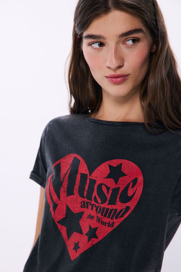 Springfield Camiseta gr&aacute;fica algod&oacute;n manga vuelta gris