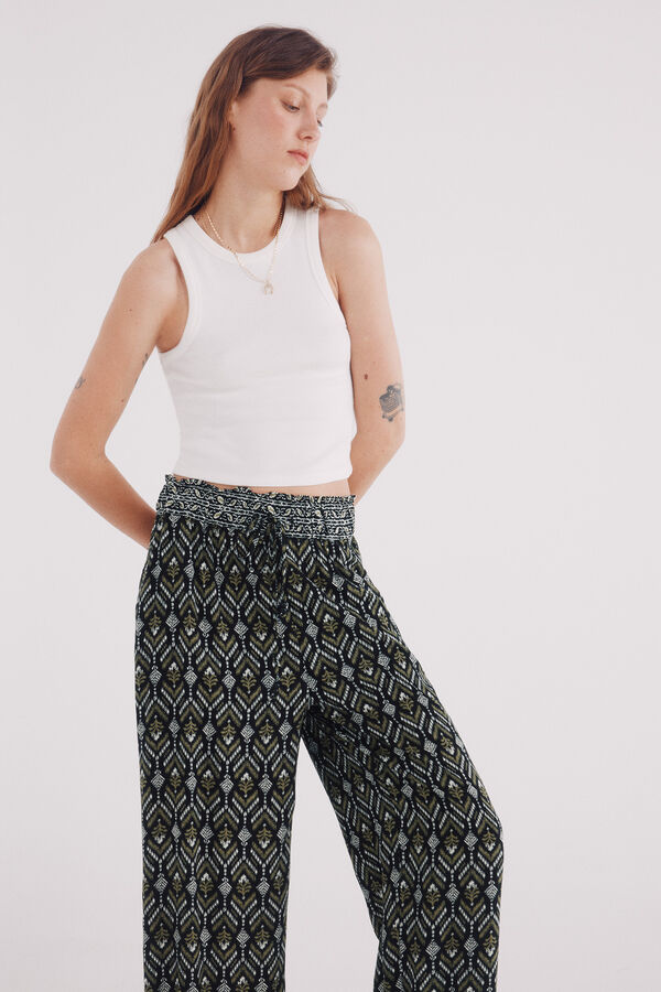 Springfield Cal&ccedil;as flu&iacute;do palazzo estampado preto