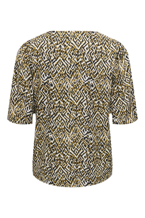 JDY Camisa de mangas 2/4 y cuello de pico beige