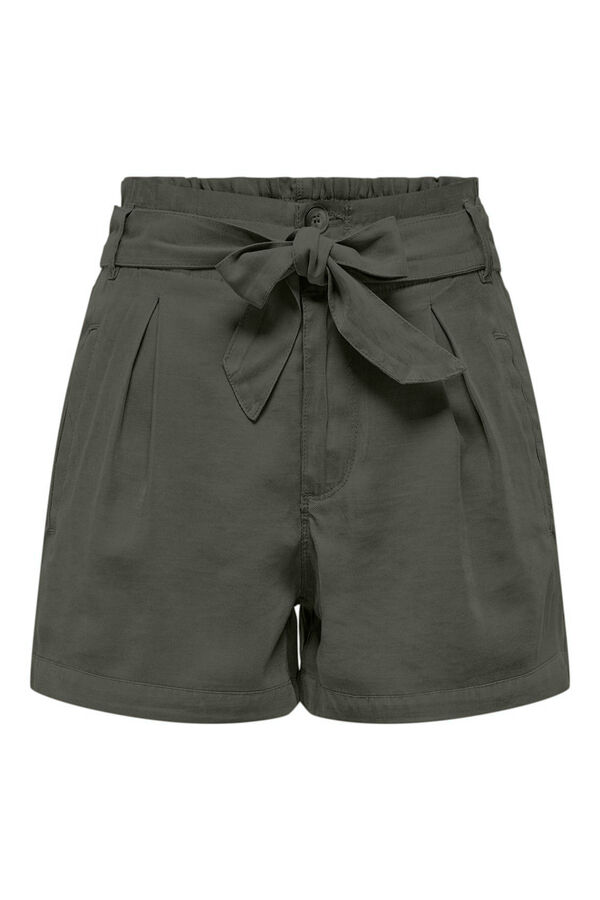 Only Shorts cintura alta com laçada cinzento