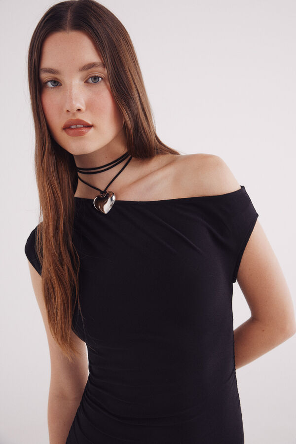 Springfield Vestido midi escote asim&eacute;trico negro