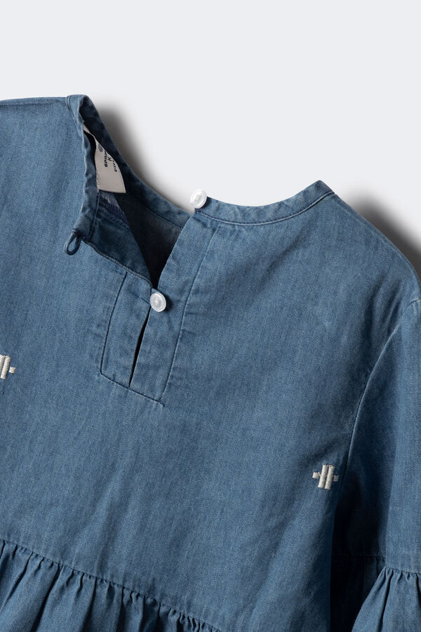 Springfield Kids Blusa denim bordada de menina azul