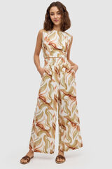 Inside Pantal&oacute;n Wide Leg Estampado beige