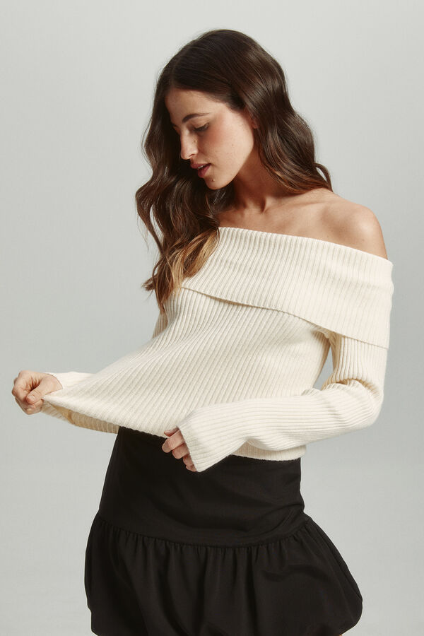 Only Jersey cuello barco vuelto gris