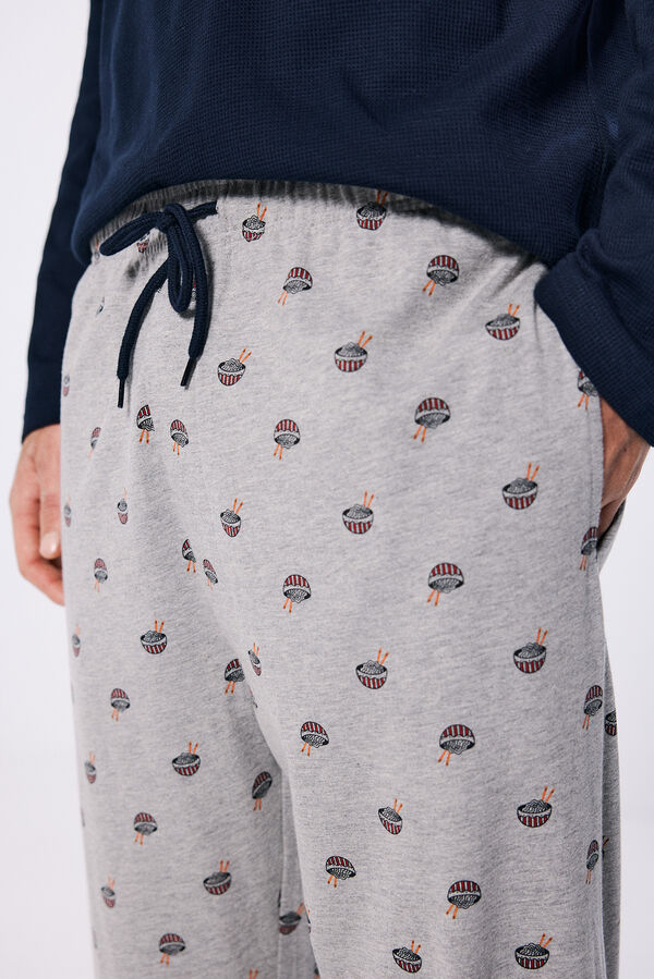 Springfield Pijama largo camiseta waffle oso panda azul