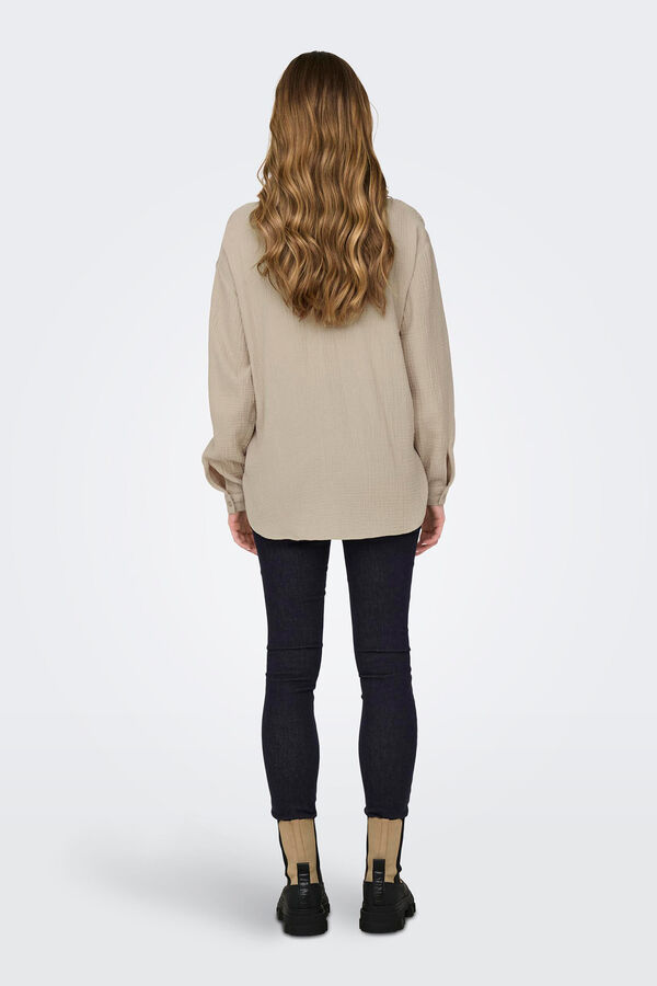 JDY Camisa de bot&otilde;es manga comprida cru