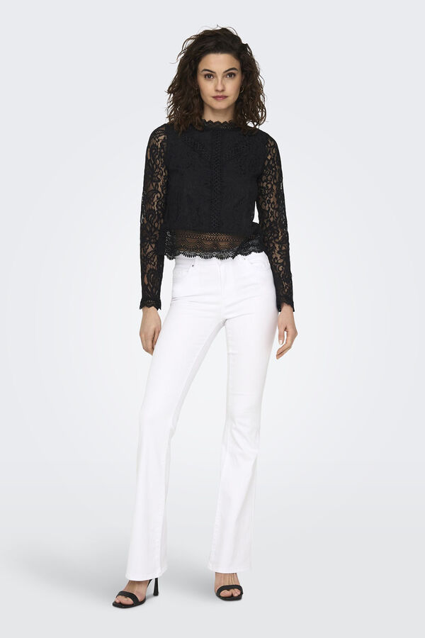 Only Blusa de renda de manga comprida preto