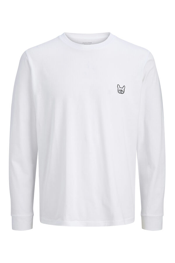 Jack & Jones Camiseta manga larga estampado perro blanco