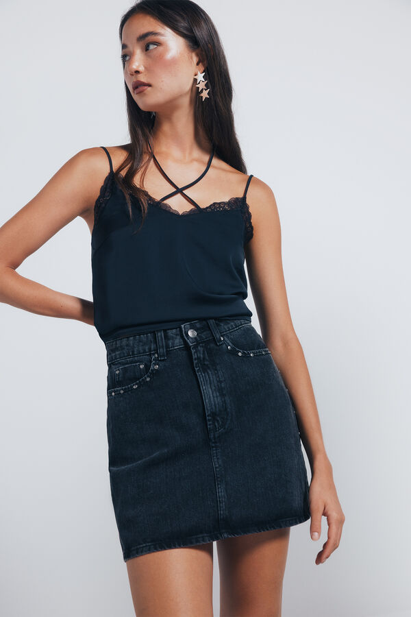 Springfield Falda corta vaquera tachas negro