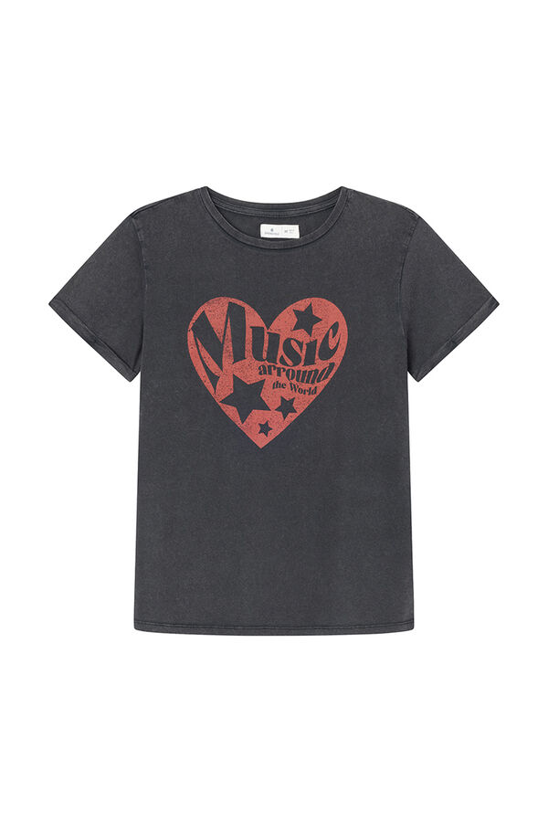 Springfield Camiseta gr&aacute;fica algod&oacute;n manga vuelta gris