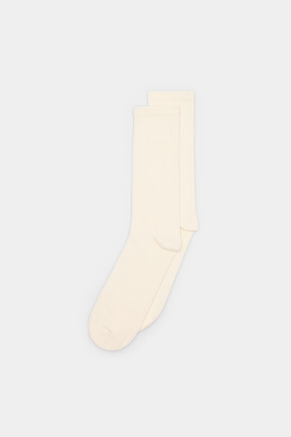 Springfield Meia canelada b&aacute;sica branco