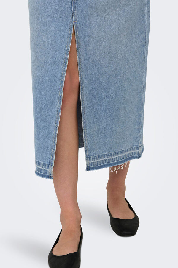 JDY Saia longa jeans com abertura frontal azul