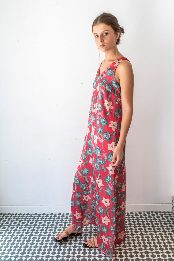 Cul Sac Vestido comprido gola em bico estampado