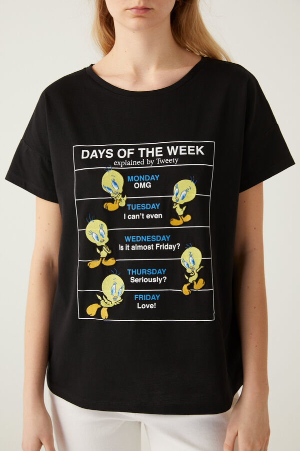 Springfield Camiseta "Days of the week" Piolín negro